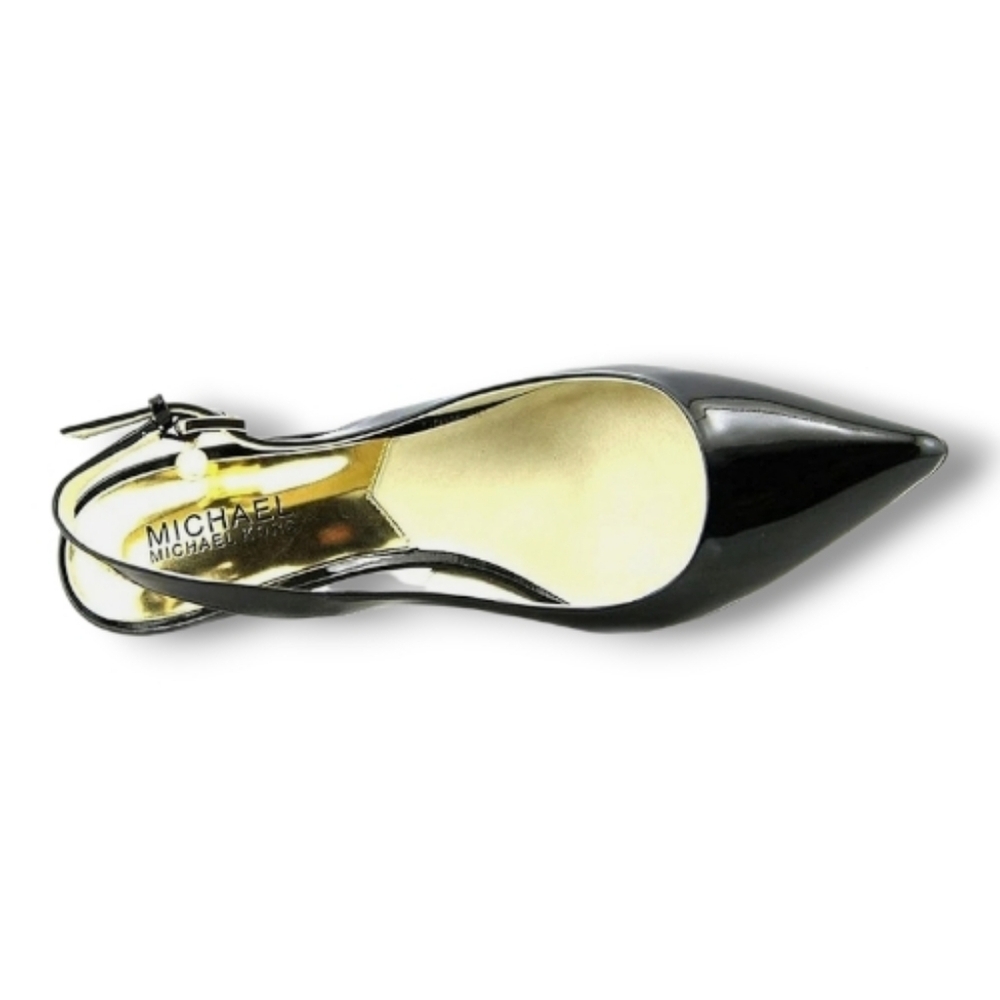 Michael Kors | Kelsey Kitten Slingback | Blk Patent Leather Gold Hardware | Sz 9 - Picture 2 of 14